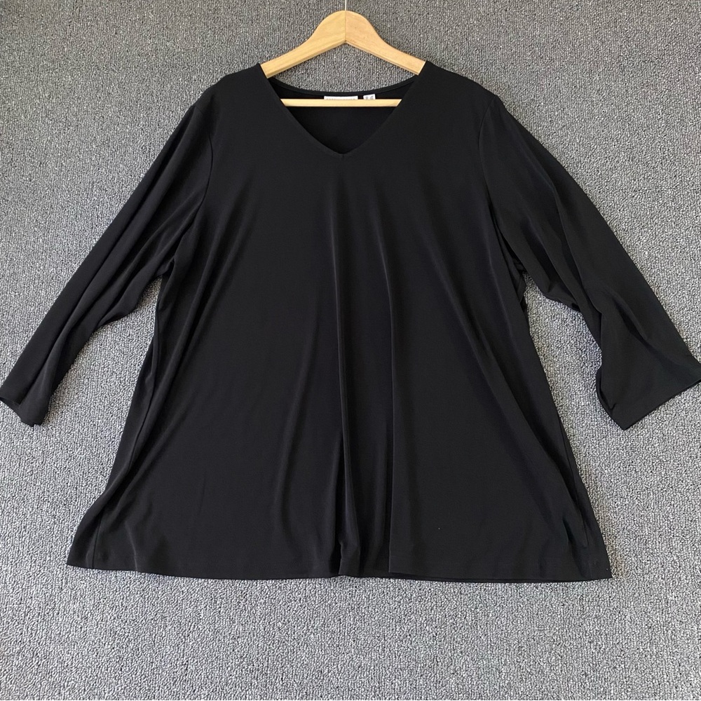 Susan Graver Shirt Tunic Black V Neck 3/4 Sleeve Minimalist Neutral Women's 2X